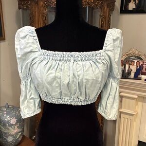 Women's Light Blue Puff Sleeve Top Zara